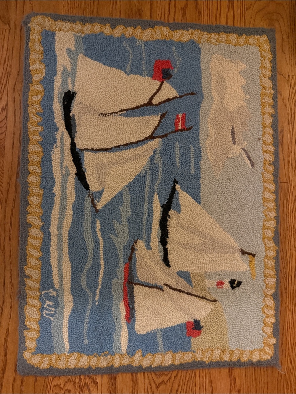 Claire Murray Rug Sailboat Tapestry Wall Hanging - Blue, White, Red Accents